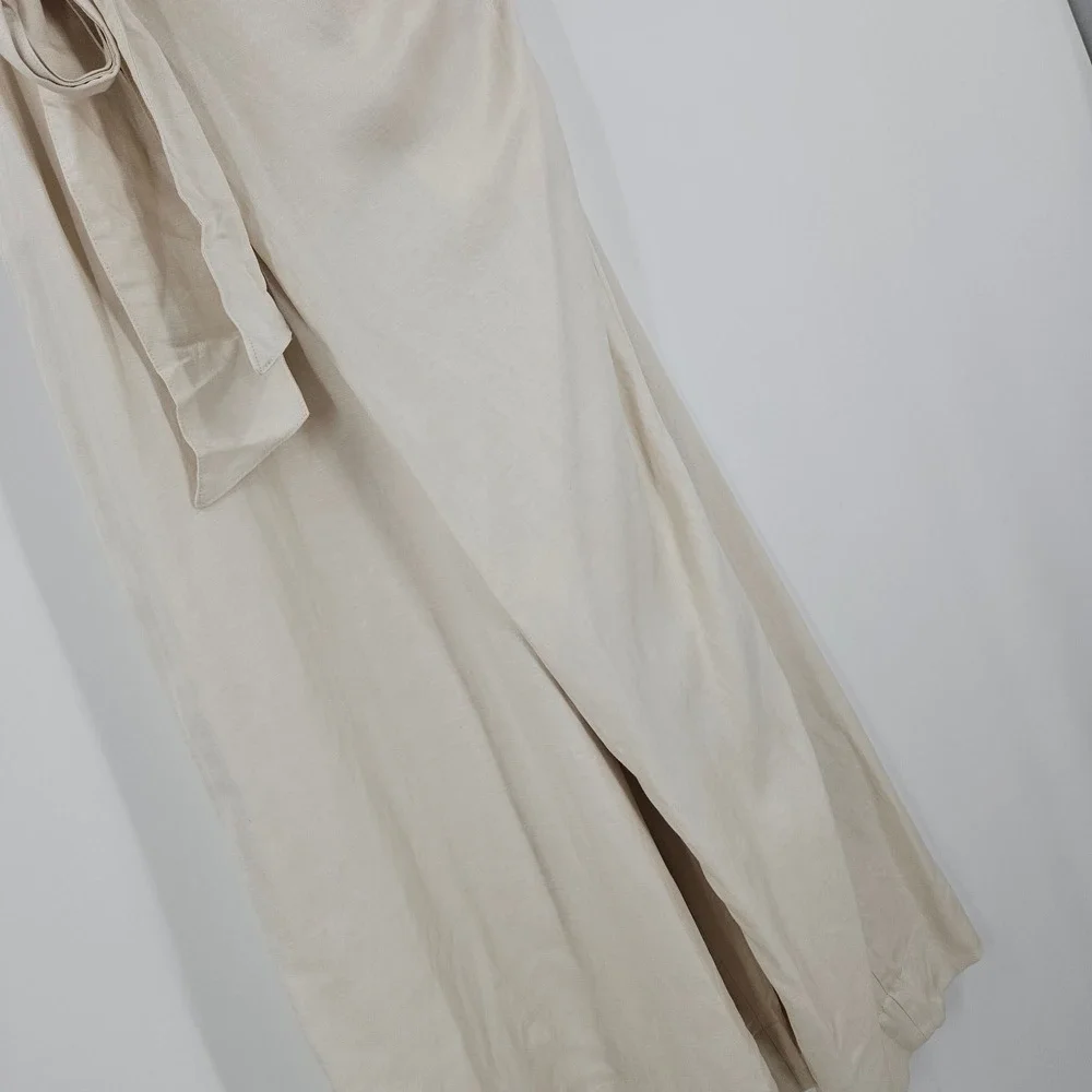 Banana Republic Linen Blend Wrap Wide Leg Lagenlook Pants Ivory Tie Waist NWT M